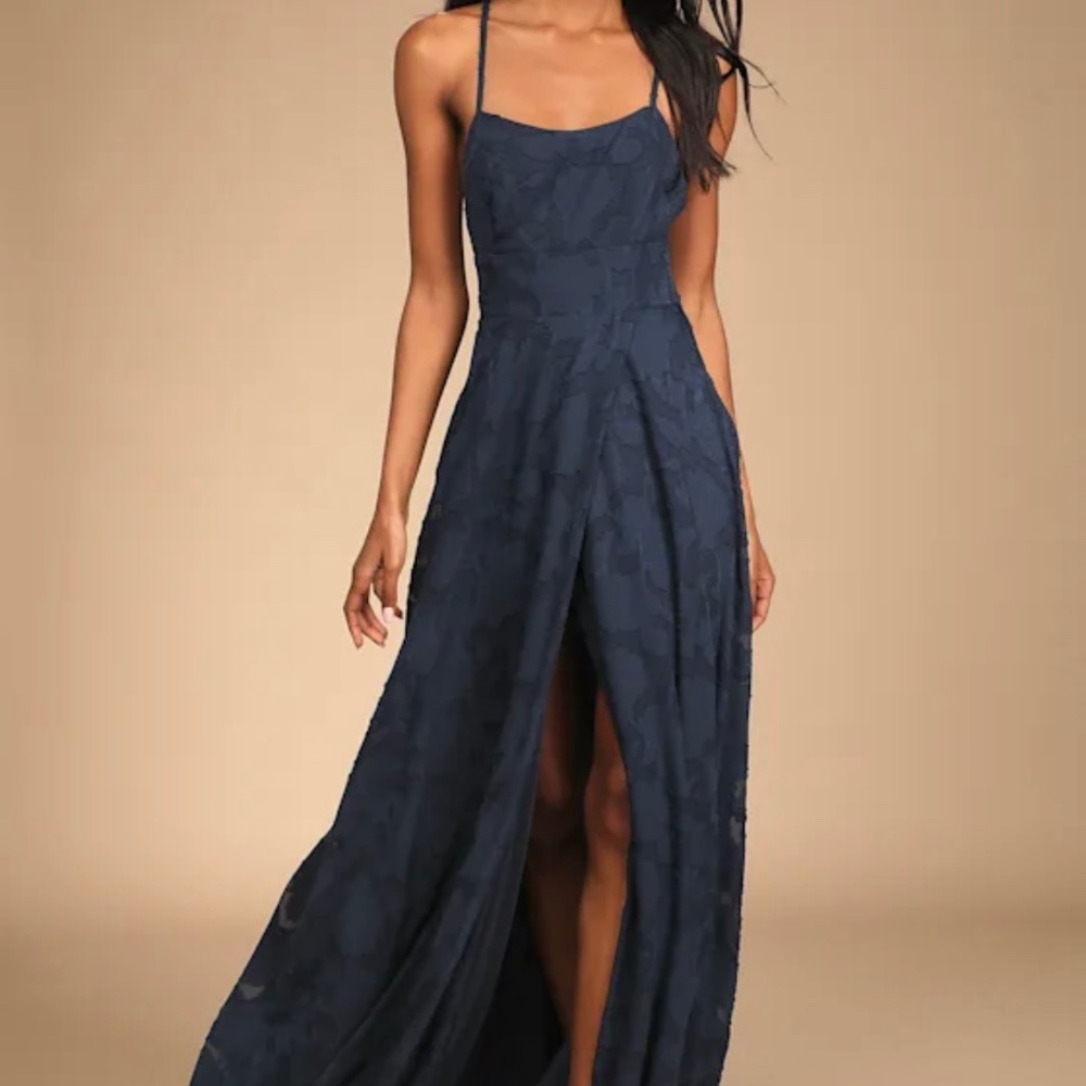 Lulu's Navy Blue Maxi Dress with Spaghetti Straps